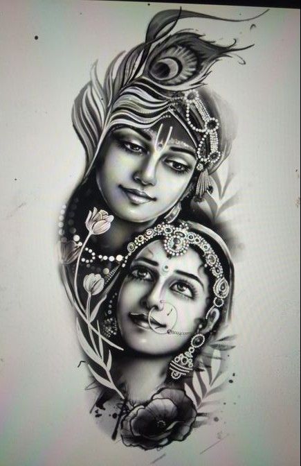 Radha Krishna Tattoo Design, Krishna Tattoo Design, Hanuman Shiva, Flute Tattoo, Hindu Tattoos, Krishna Tattoo, God Tattoo, Buddha Tattoo Design, Forearm Band Tattoos