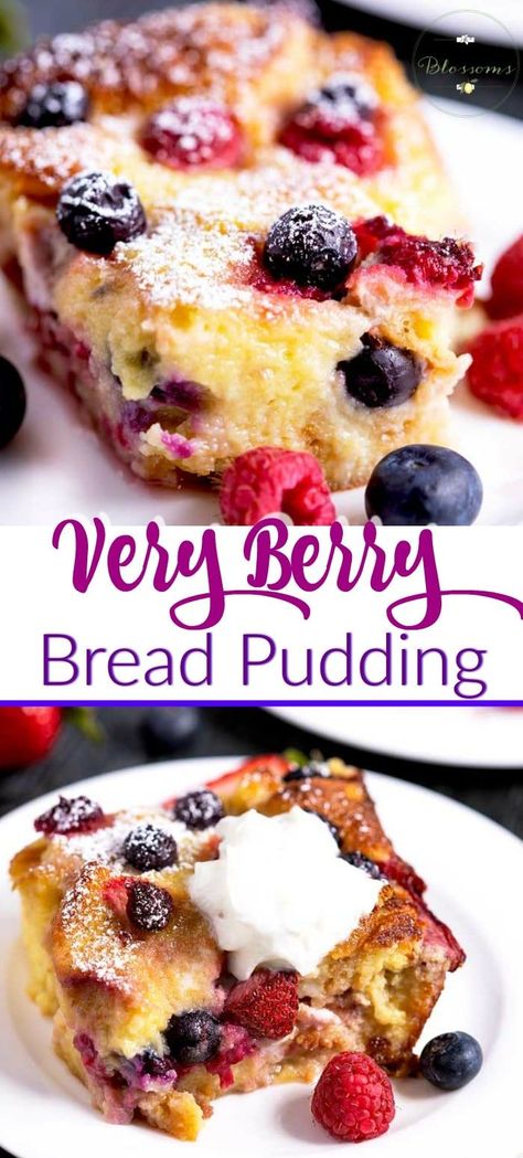 Berry Bread Pudding, Berry Bread, Best Bread Pudding Recipe, Super Easy Dessert, Sweet Custard, Puding Roti, Super Easy Desserts, Breakfast For A Crowd, Dessert Simple