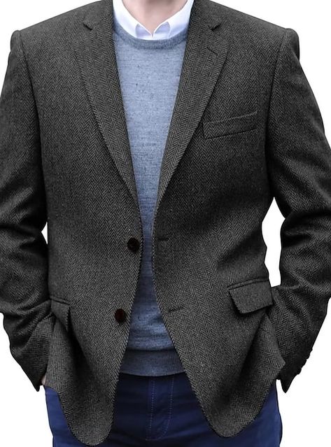 Prom Jacket, Herringbone Blazer, Wedding Groomsmen, Lapel Blazer, Herringbone Tweed, Tuxedo Suit, Casual Sport, Long Sleeve Blazers, Tweed Blazer