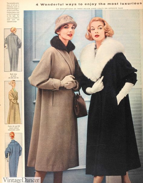 1950s Coats and Jackets History 1950s Winter Fashion, Vintage Winter Fashion, Vintage Winter Outfits, Vestidos Pin Up, 1950s Coat, Flannel Lined Jeans, Fashion 1950s, Vintage Winter, Vintage Coat