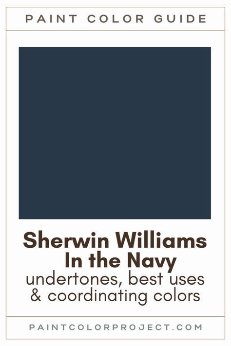 Looking for the perfect navy paint color for your home? Let’s talk about Sherwin Williams In the Navy and if it might be right for your home! In The Navy Sherwin Williams Exterior, Sw 6244 Naval, Dark Navy Paint Color Sherwin Williams, Navy Ceiling Bathroom, Navy Painted Bedroom, In The Navy Sherwin Williams Cabinets, Sw Naval Coordinating Colors, Sea Mariner Sherwin Williams, Sherwin Williams Dark Blue Paint Colors