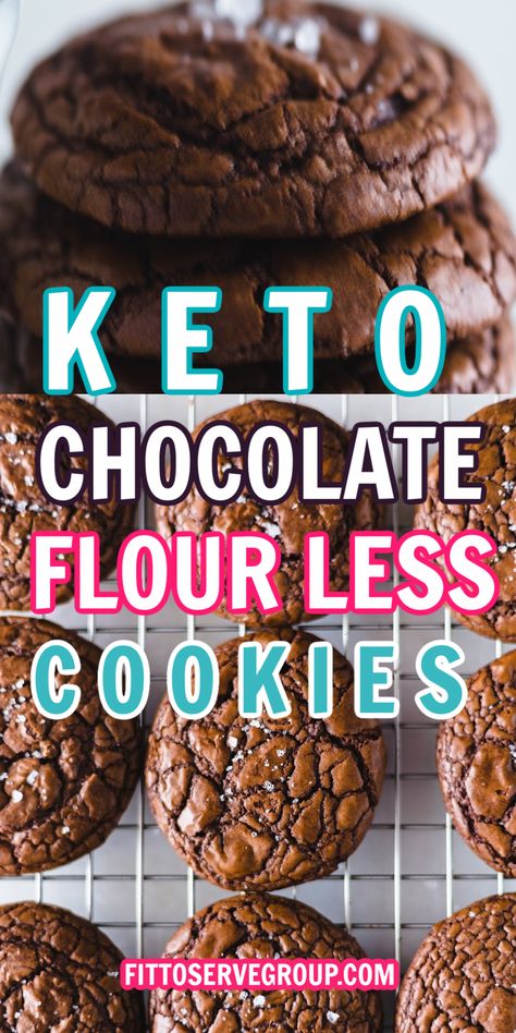 two images the first of stacked keto chocolate flourless cookies staked one on top of the other. The second image shows these rich chocolate cookies on a baking rack. Low Carb Cookie Bars, Keto No Flour Cookies, Keto Espresso Cookies, Keto Fudge Cookies, Flourless Keto Cookies, Keto Double Chocolate Chip Cookies, Keto Chocolate Cookies Almond Flour, Keto Chocolate Chocolate Chip Cookies, Low Carb Dark Chocolate Recipes