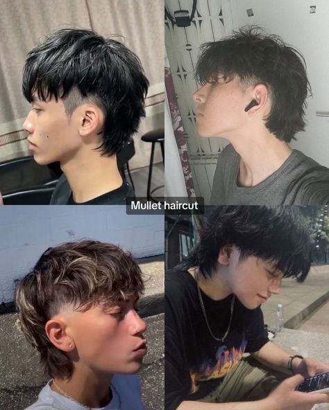 Short Wolfcut Men, Mullet With Highlights, Asian Mullet Haircut Men, Long Mullet Men, Jay Jo Haircut, Short Mullet Curly Hair, Wolf Cut Hombre, Very Short Mullet, Mullet Boy