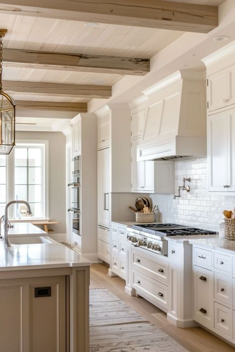 Modern Kitchen With Beams, Kitchen With Wood Beams On Ceiling, Wood Beams In Kitchen Ceilings, Open Beam Ceiling Kitchen, White Kitchen Wood Ceiling, Wood Beams Kitchen Ceiling, Ceiling Design Modern Kitchen, Beams Kitchen Ceiling, Exposed Beams Ceiling Kitchen