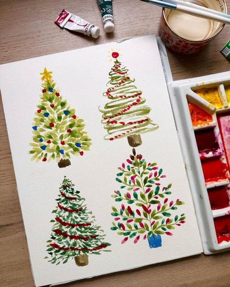 Christmas Watercolour Painting, Christmas Easy Drawings, December Watercolor, Christmas Watercolor Paintings Easy, Easy Christmas Watercolor, Easy Christmas Painting, Easy Christmas Paintings, Easy Watercolor Christmas, Christmas Cards Watercolor