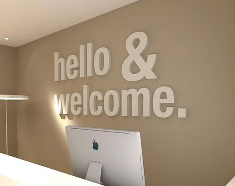 Gray Interior Doors, Office Wall Design, Medical Office, Hello Welcome, Dental Office, Office Inspiration, Wall Graphics, Office Walls, Office Organization