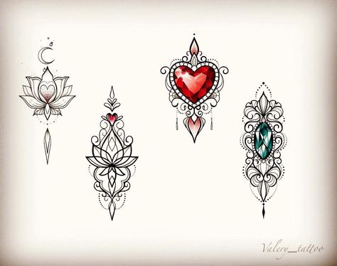 Love that heart one. Mandala Arm Tattoo, Jewelry Tattoo Designs, Gem Tattoo, Jewel Tattoo, Tattoo Heart, Diamond Tattoos, Geniale Tattoos, Lace Tattoo, Mandala Tattoo Design