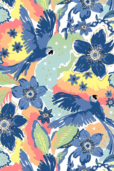 Tropical prtint on Behance Tropical Prints Pattern, Tropical Illustration, Fabric Print Design, Watercolor Fruit, Fabric Inspiration, Trendy Wallpaper, Design Textile, Tropical Birds, Iphone Background Wallpaper