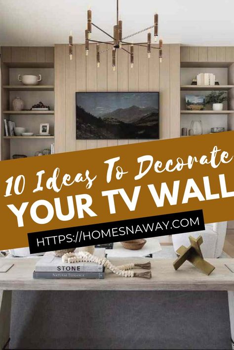 Tv Wall No Console, How To Decorate Under A Corner Wall Mounted Tv, Sideboard Under Tv On Wall, Decorating Ideas For Tv Wall, Tv Wall With Shelves On Both Sides, Blank Wall With Tv Ideas, Ideas For Under Tv On Wall, Shelving Ideas For Living Room Around Tv, Tv On Wall Ideas Living Room Mount Tv