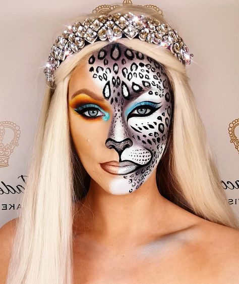 110 Likes, 7 Comments - JadeDeacon (@jadedeacon) on Instagram: “Snow Leopard inspired makeup ❄️🐆 going to do an Animal series for my next few makeup looks 💙…” Leopard Makeup, Rhinestone Makeup, Inspired Makeup, Snow Leopard, Halloween Town, An Animal, Fall Vibes, Face Painting, Jack O Lantern