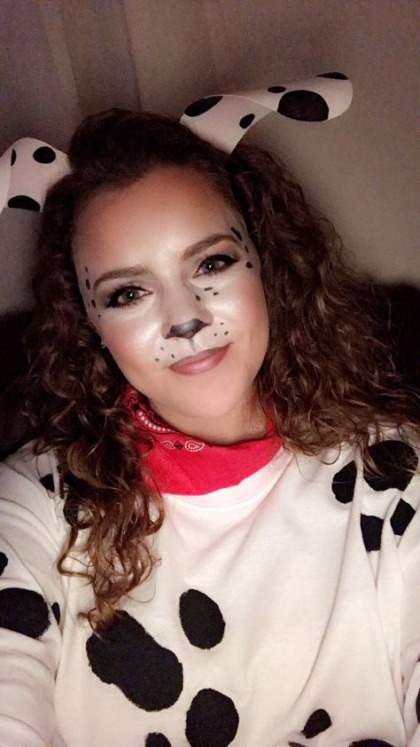 Dalmatian costume makeup for Halloween! Dalmatian Costume Makeup, Dalmation Makeup, 101 Dalmations Costume, 101 Dalmatians Costume, Dalmation Costume, Dalmatian Halloween, Dog Makeup, Dalmatian Costume, Makeup For Halloween