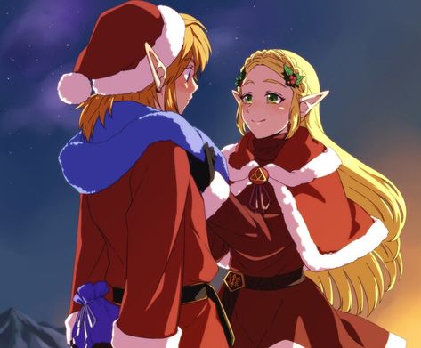 Zelda Christmas Art, Christmas Link Zelda, Zelink Christmas, Holiday Fanart, Legend Of Zelda Christmas, Nintendo Christmas, Zelda Christmas, Zelda Video Games, Link X Zelda