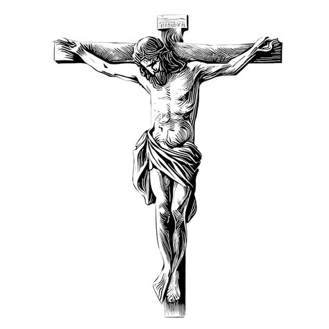 Jesus Sketch, Cross With Jesus, Cross Tattoo, Premium Vector, Hand Drawn, Vector Illustration, Sketch, Jesus