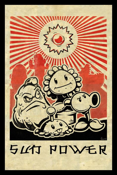 Chinese Propaganda Posters, Zombie Wallpaper, Sun Power, Pixel Art Background, Propaganda Poster, Plants Vs Zombies, Propaganda Posters, Video Game Art, Room Posters