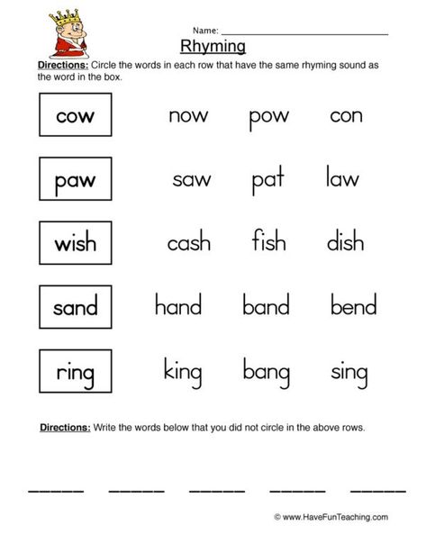 Rhyming - Have Fun Teaching Kindergarten Rhyming, Worksheets Grade 2, Worksheets 1st Grade, Kindergarten Center, Rhyming Words Worksheets, Rhyming Worksheet, Pre K Worksheets, Summer Worksheets, Kindergarten Reading Worksheets