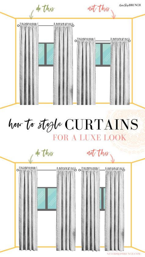 Here's how to style colored curtains. Some simple curtain tips and tricks for hanging curtains with sheers that are colored | never skip brunch by cara newhart #home #design #neverskipbrunch Curtain Tips, Colored Curtains, Window Treatments Living Room, Curtain Styles, Plain Curtains, Simple Curtains, Interior Design Guide, Curtains Living, Home Curtains