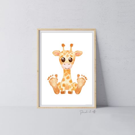 Baby Footprint Art Print / Giraffe Animal / DIY Gift Craft Keepsake Memory Nursery Wall Decor / Newborn Toddler Foot / Print it Off 0881 Baby Footprint Art, Footprint Craft, Baby Footprint, Footprint Art, Foot Print, Baby Footprints, Baby Memories, Diy Crafts For Gifts, Baby Crafts