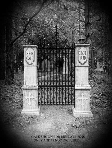 Cemetery Entrance, Halloween Cemetery, Yard Gate, Grave Yard, Gate Post, Doll Room, 2023 Halloween, Visual Thinking, Fence Lighting