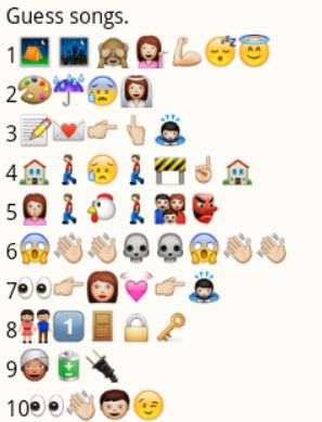 Guess the Hindi songs from WhatsApp emoticons and smileys puzzle with answers. Emoji Song Quiz With Answers, Slam Book Questions, Guess The Emoji Answers, Emoji Messages, Emoji Answers, Old Hindi Movie Songs, Catwoman Mask, Ladies Kitty Party Games, Guess The Emoji