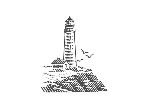 Lighthouse Images, Lighthouse Sketch, Beach 2024, Lighthouse Drawing, Tattoo 2024, Woodcut Tattoo, Lighthouse Tattoo, Ink Pen Art, Nautical Crafts