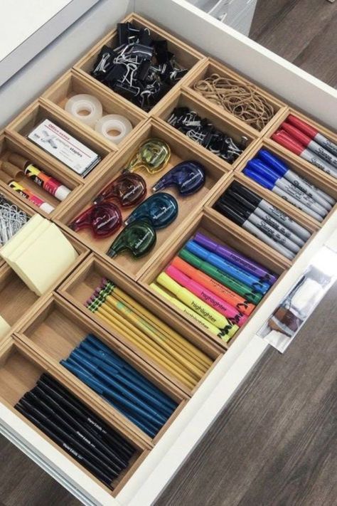 15 Amazing Office Organization Ideas - Plan to Organize Desk Drawer Organisation, Home Office Organisation, School Supply Storage, Teenage Room Decor, Office Organisation, Office Organization At Work, Diy Office, Desk Organization Office, Home Organisation