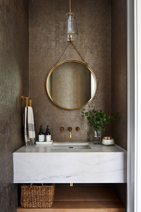 Franklin Park Custom Home - Transitional - Powder Room - DC Metro - by WINN Design+Build | Houzz Transitional Modern Powder Room, Transitional Powder Room Design, Transitional Powder Bath, Powder Room Brass Mirror, Studio Mcgee Powder Room, Small Powder Room Wallpaper Burke Décor, Becki Owens Powder Room, Small Powder Room, Powder Room Inspiration