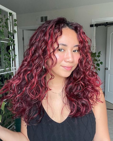 Curly Hair Coloring, May Dump, Aapi Heritage Month, Red Hair With Blonde Highlights, Wavy Hair Care, Curly Wavy Hair, Dyed Curly Hair, Natural Curly Hair Cuts, Red Blonde Hair