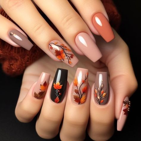 Acrylic Nails Leaves Design, Fall Nails 2023 With Leaves, Nail Autumn 2023, Autumn Nail Designs 2023, Fallnails Autumn 2023, November Nails Designs Fall 2023, Short Fall Nails 2023 Trends, Fall 2023 Nail Color Trends, Autumn Nails 2023 Trends