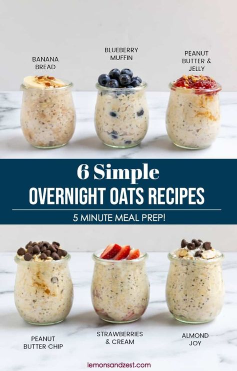 Wondering where to start with overnight oats? Start here! Learn all you need to know when starting out with overnight oats and try these 6 easy overnight oats flavors that will certainly become your favorite! #overnightoats #overnightoatrecipes #easyovernightoats #oatmeal #breakfast Overnight Oatmeal, Resep Oatmeal, Chia Puding, Overnight Oats Recipes, Resep Smoothie, Easy Overnight Oats, Oat Recipes Healthy, Overnight Oats Recipe Healthy, Resep Diet