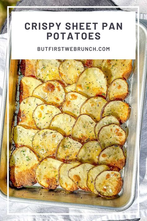 Crispy Sheet Pan Potatoes - But First We Brunch! Cupcake Pan Potatoes, Crispy Potato Slices, Sheet Potatoes Recipes, Sheet Pan Potatoes, Crispy Potatoes In Oven, Pan Potatoes, Potatoes In Oven, Menu Recipes, Crispy Waffle