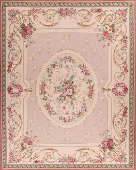 Lighten a room with pink, green & cream French aubusson rug| Chambery| Asmarainc.com-Ships Free Shabby Chic Rug, Room Size Rugs, Dollhouse Rug, Orange Carpet, Carpet Decor, Aubusson Rugs, Shabby Chic Pink, Shabby Chic Bedrooms, Shabby Chic Kitchen