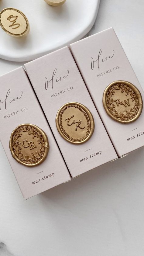 Sealing wax stamps in packaging with various design monogram script Wax Seal Initials, Monogram Wax Seal, Custom Wax Stamp, Wax Stamps, Wax Seal Stamp Custom, Branding Design Packaging, Stationery Inspiration, Personalized Stamps, Monogram Wreath