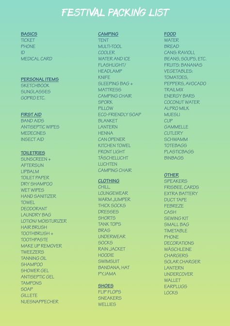 Festival Camping List, Music Festival Camping List, Festival Checklist, Festival Packing, Festival Packing List, Festival Names, Festival List, Festival Planning, Music Festival Camping