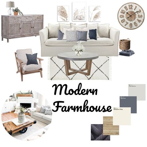 Morelia, Mood Board Modern Farmhouse, Modern Farmhouse Living Room Design, Living Room Mood Board, Farmhouse Living Room Design, Room Mood Board, Modern Farmhouse Dining Room, Modern Farmhouse Living, Modern Farmhouse Dining