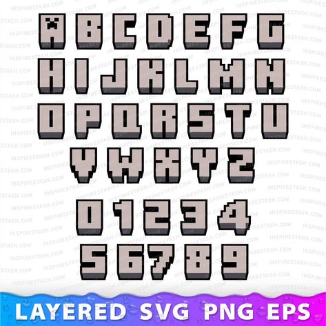 Minecraft-Inspired Pixel Font: Alphabet, Numbers SVG - Retro Gaming Typography for Crafting & Design Projects , Elevate your designs with our Minecraft-inspired pixel font, offering authentic retro gaming aesthetics in a versatile SVG format. Perfect for crafters and designers seeking that nostalgic 8-bit charm for their projects.    Object On Layers   100% Vector   Transparent... Minecraft Numbers, Pixel Art Font, Gaming Typography, Minecraft Letters, Minecraft Alphabet, Minecraft Font, Minecraft Printables, Game Font, Nostalgic Aesthetic