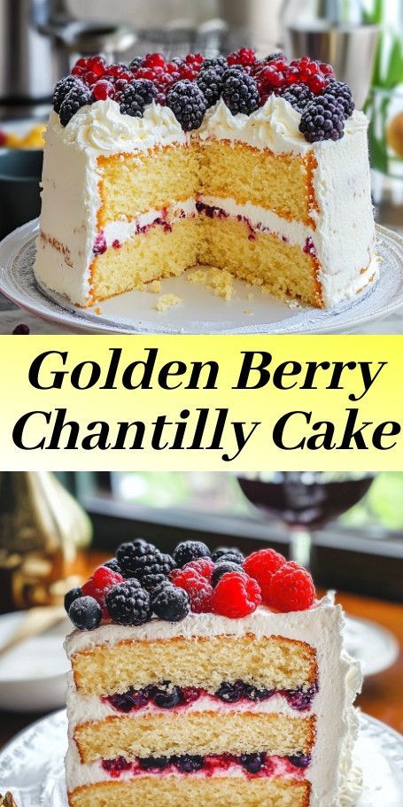 Golden Berry Chantilly Cake - A delightful twist on a classic dessert featuring the tangy flavor of golden berries, paired with velvety chantilly cream for a visually stunning and uniquely delicious cake. #GoldenBerry #ChantillyCream #BerryCake #DessertGoals #BakingInspiration Chantilly Cake Recipe, Berry Chantilly Cake, Golden Berry, Chantilly Cake, Golden Berries, Chantilly Cream, Berry Cake, Delicious Cake, Classic Desserts