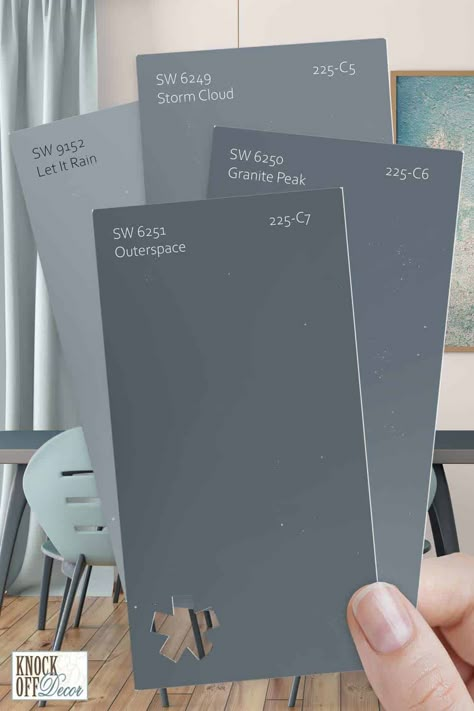 Outerspace Sherwin Williams, Sherwin Williams Paint Gray, Blue Gray Paint Colors, Blue Gray Paint, Home Bar Design, Paint Color Inspiration, Space Painting, Favorite Paint Colors, Blue Paint Colors