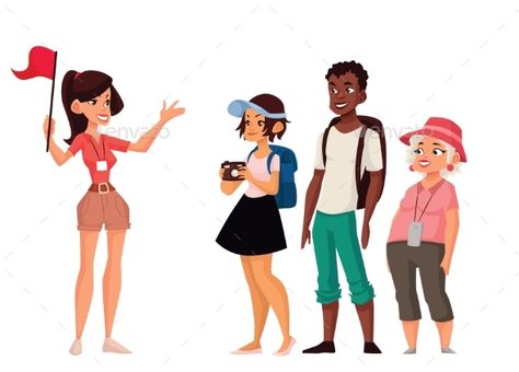 Tour vacation with guide, vector cartoon comic illustration isolated on a white background, a group of tourists listening to the h Golden Retriever Illustration, English Creative Writing, Guided Art, Tourist Guide, India Tour, The Orator, Vector Cartoon, Guided Drawing, Cute Little Drawings