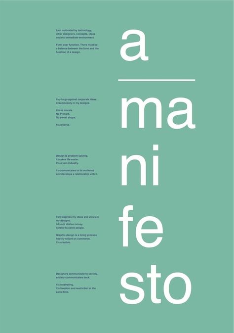 Manifesto Examples, Design Manifesto, Art Manifesto, Manifesto Poster, Manifesto Design, Brand Manifesto, Resume Ideas, Typography Posters, Portfolio Book