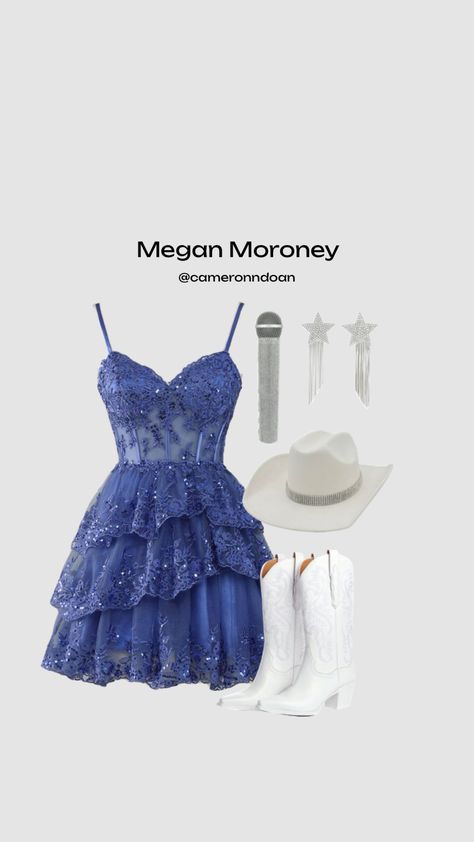 @cameronndoan Megan Moroney Concert Outfits Idea, Meghan Moroney Concert Outfits, Megan Moroney Concert Outfits Blue, Kacey Musgraves Concert Outfit Ideas, Megan Moroney Outfits, Megan Moroney Concert Outfits, Megan Moroney Concert, Meg Moroney, Emo Cowgirl