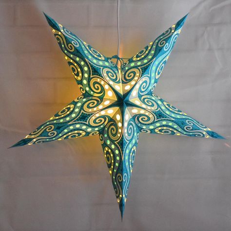 Cheap Lanterns, Turquoise Color Scheme, Paper Star Lanterns, Star Lantern, Lantern Hanging, Glass Tealight Candle Holders, Rolled Paper Art, Ambiance Lighting, Zen Gardens