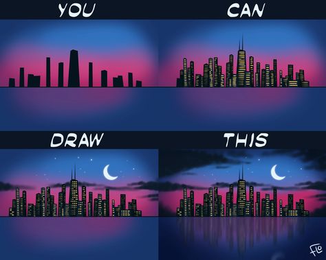 You Can Draw This City Skyline in Procreate following my easy and fully narrated video tutorial Simple Environment Art, Drawing Ideas City, Digital Art Easy, Art With Flo, Procreate Drawing Ideas, Digital Art Tutorial Beginner, Skyline Drawing, Blending Colors, Learn Animation