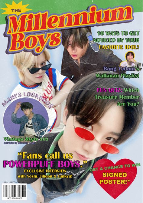 90s Yearbook Theme, 90s Magazine Covers, Kpop Magazine Edit, Y2k Magazine Cover, Magazine Yearbook, Powerpuff Boys, Kpop Magazine, Magazine Edit, 90s Magazine