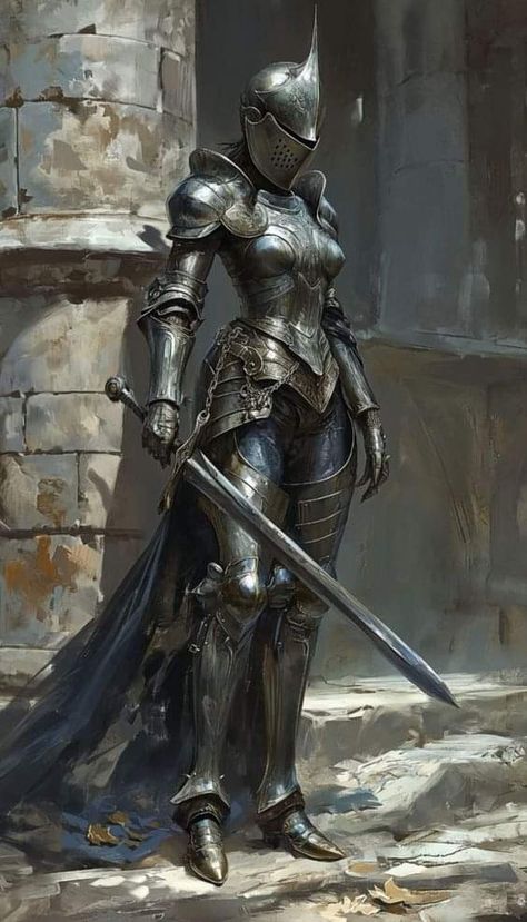 Pose For Painting, Female Medieval Armor, Female Armor Art, Knight Armor Female, Female In Armor, Knight Woman Art, Woman In Armour, Woman Knight Art, Armor Concept Design