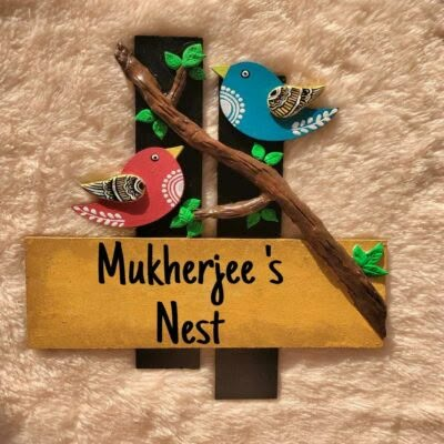 Name Plates | HITCHKI - Part 8 Clay Name Plates For Home, Handmade Name Plates For Home, Name Plates For Home Diy, Lippan Art Name Plate, House Name Plates, Bird Cutout, Wooden Name Plates, Clothespins Diy, Door Name Plates