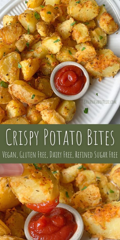 Crispy potatoes Crispy Potato Bites, Gluten Free Dairy Free Dinner, Potatoes Healthy, Dairy Free Appetizers, Dairy Free Snacks, Gluten Free Sides, Gluten Free Potatoes, Gluten Free Appetizers, Dairy Free Dinner