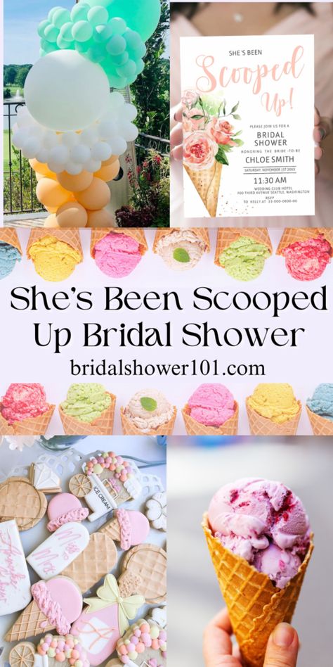 she's been scooped up bridal shower Sweet Bridal Shower Theme, Bridal Shower Ideas 2024, Scooped Up Bridal Shower Theme Food, Shes Been Scooped Up Bridal Shower Ideas, She's Been Scooped Up Bridal Shower Theme Decorations, She’s Been Scooped Up Theme, She Got Scooped Up Bridal Shower Theme, Ice Cream Themed Bridal Shower Ideas, Bridal Shower Themes Summer