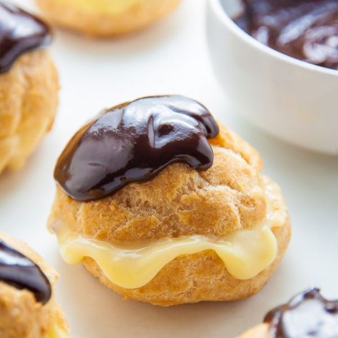 Boston Cream Puffs - Baker by Nature Cream Puff Flavors, Cream Puffs Recipe, Puff Pastry Cream Puffs, Baker By Nature, Cream Puff Recipe, Boston Cream Pie, Puff Recipe, Homemade Pastries, Boston Cream