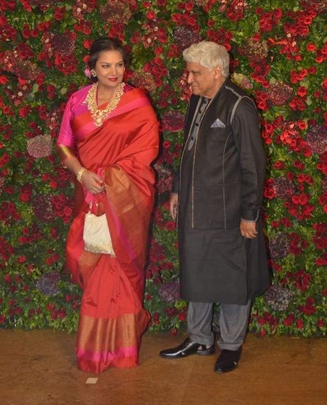 Shabana Azmi and husband Javed Ahktar at Deepika Padukone and Ranveer Singh's wedding reception Javed Akhtar, Shabana Azmi, Ranveer Singh, Deepika Padukone, Ups And Downs, Wedding Reception, Saree, Beauty, Wedding Receptions