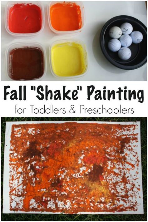 Fall Art Activity for Toddlers - Painting with Golf Balls - Happy Hooligans Montessori, Art Activity For Toddlers, Fall Activities For Toddlers, Fall Crafts For Toddlers, Fall Lesson Plans, September Activities, Happy Hooligans, Toddler Lessons, Toddler Painting